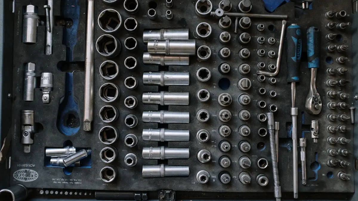 Organized socket and wrench set in a tool case