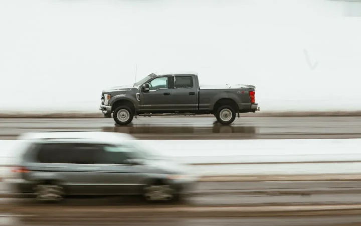 Pickup truck driving on a highway